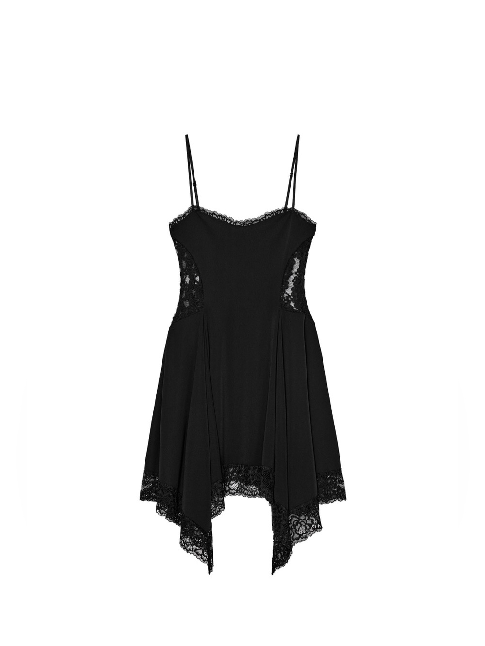 ZARA Lace Panel & Trim Handkerchief Hem Mini Dress